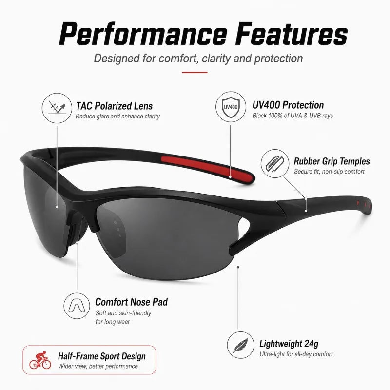 Polarized Cycling Sunglasses UV400 TAC Lens | Lightweight Sport Polarized Sport Sunglasses QXL