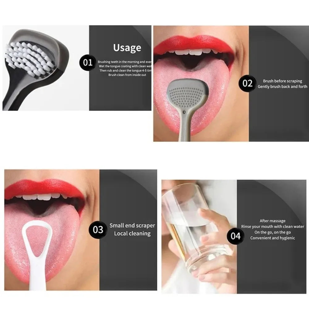 Triple-Effect Silicone Tongue Scraper | Fresh Breath Cleaner Tongue Scraper QXL