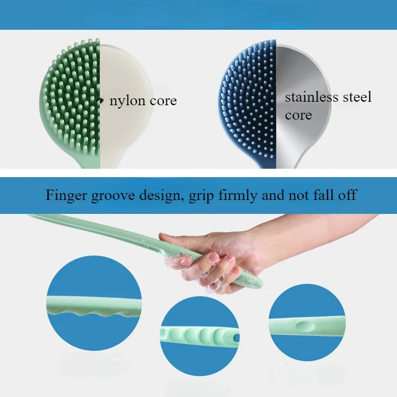 Silicone Long Handle Shower Brush | Soft Back Scrubber Bath Shower Brush QXL