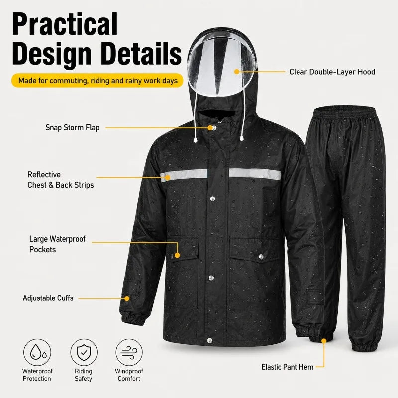 Waterproof Rain Suit | Jacket & Pants with Reflective Strips Waterproof Rain Suit QXL