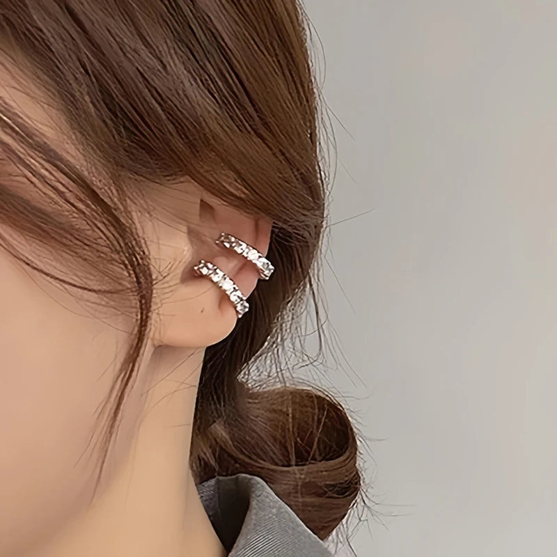 2-Pack Rhinestone Zircon Ear Cuff Clips | No-Pierce C-Shape Clip-On Ear Cuffs QXL Default Title