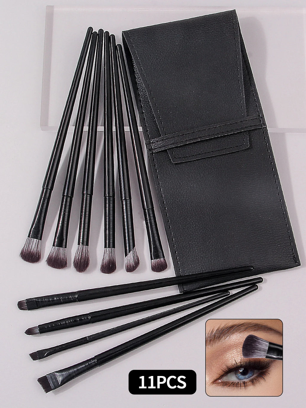 10-Pc Eye Makeup Brush Set with PU Leather Pouch – Black Eye Makeup Brush Set QXL