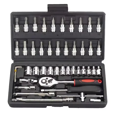 46-Piece 1/4" Drive Socket Ratchet Wrench Set | Metric & Bit Socket Wrench Set QXL black 6