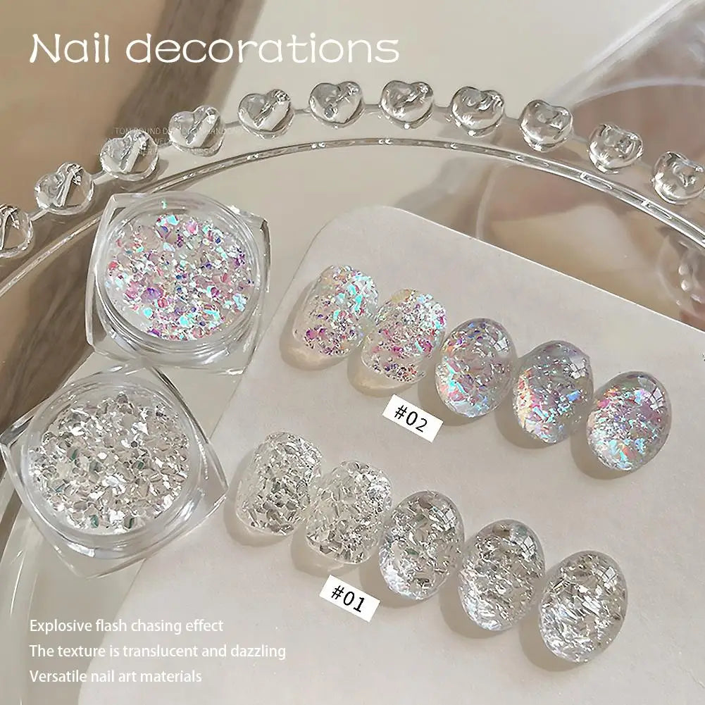 Iridescent Nail Glitter Flakes | Sparkle Sequin Pigment Powder Nail Glitter Flakes QXL