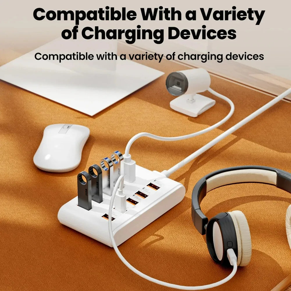 10-Port USB Charging Station 25W | Multi-Device Charger Hub USB Charging Station QXL