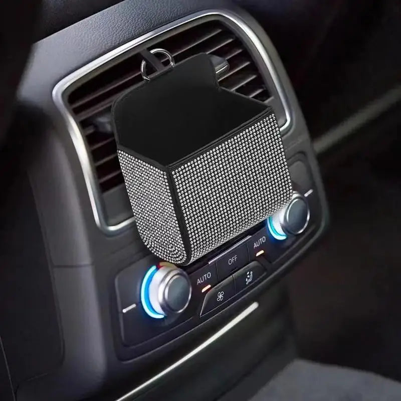 Car Air Vent Organizer | PU Leather Crystal Storage Box Car Vent Organizer QXL