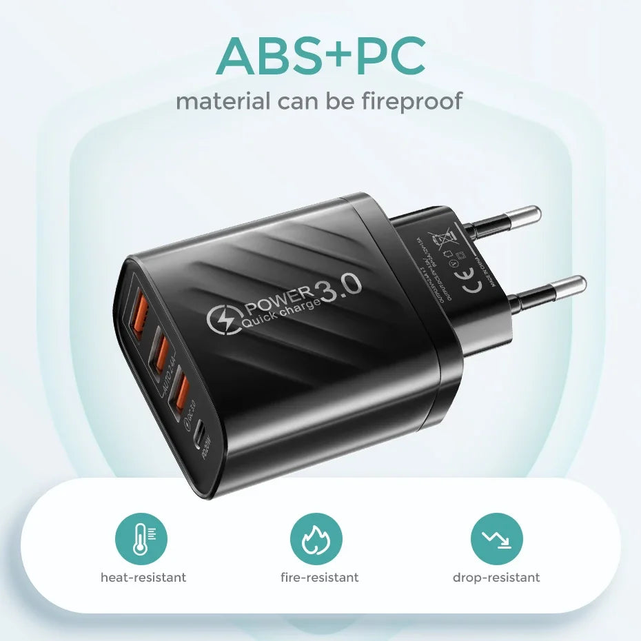 48W USB-C PD & USB-A Fast Wall Charger | EU/US/UK Plug Fast Wall Charger QXL