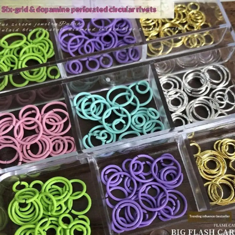 Dopamine Color Nail Jump Rings | 6-Grid Box, 100 Pcs Charms Nail Art Charms QXL