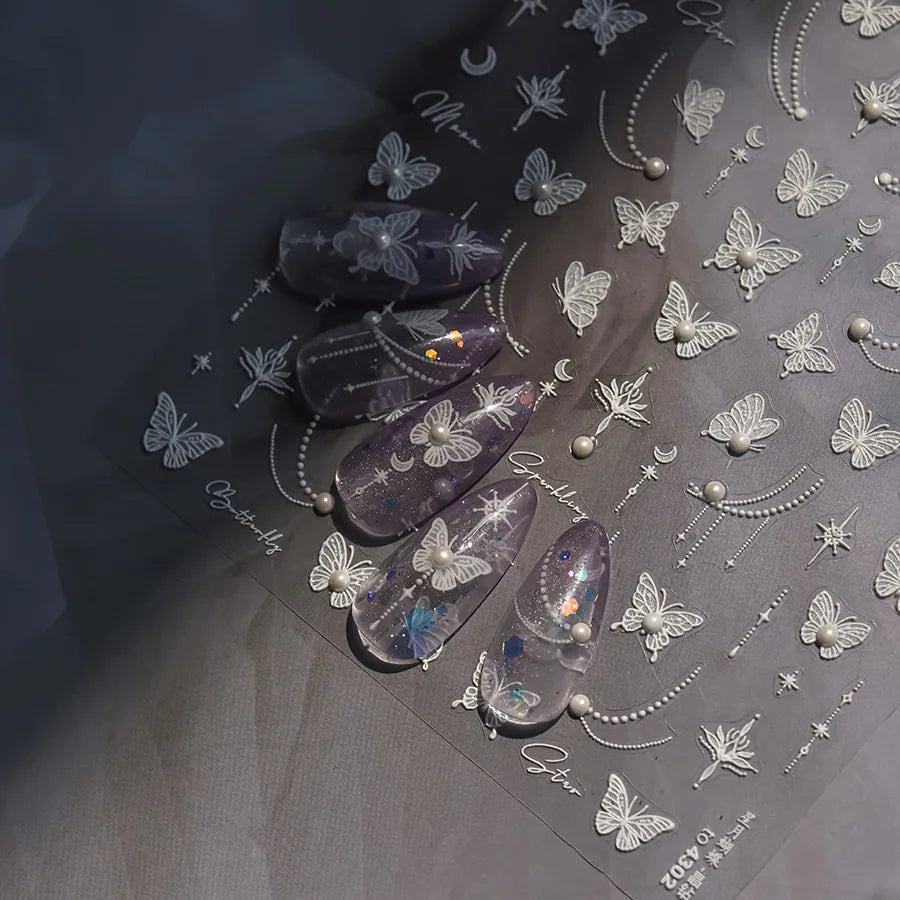 5D Rhinestone Pearl Nail Stickers – Butterfly Star Moon Nail Art Stickers QXL