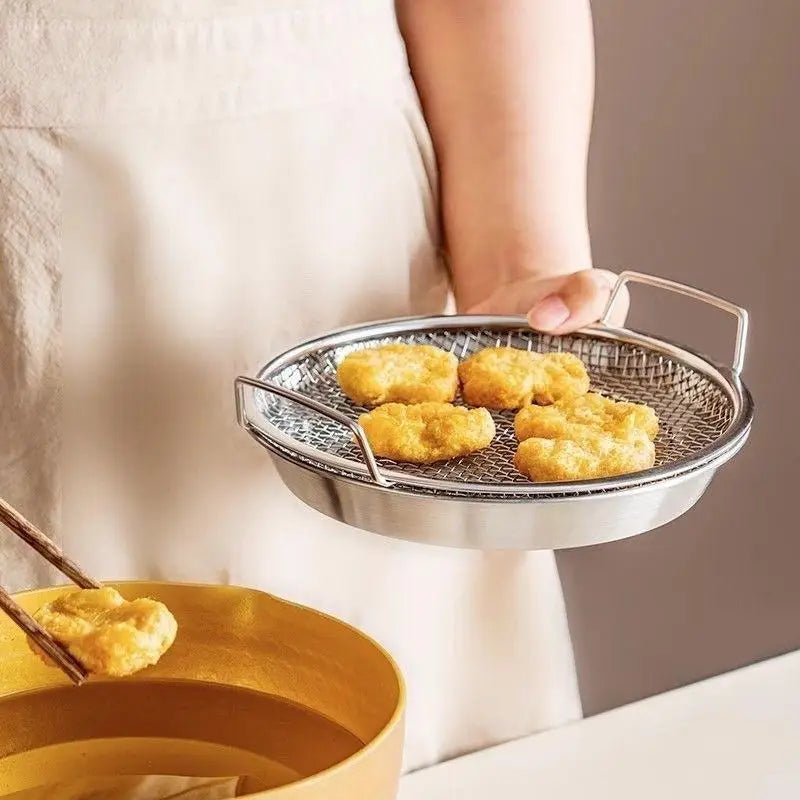 Stainless Steel Oil Strainer Mesh Sieve & Draining Tray Set Kitchen Strainer Set QXL
