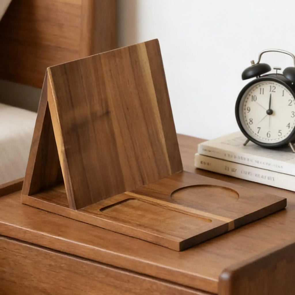 Wooden Book Stand with Drink Holder & Phone Slot | Triangle Wooden Book Stand QXL