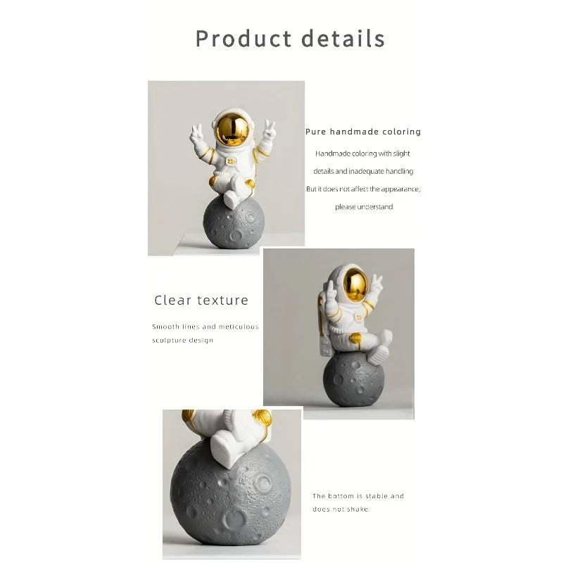 Gold Chrome Astronaut Figurine with Marble Base | Sci-Fi Decor Decorative Figurine QXL