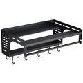 2-Tier Wall-Mount Aluminum Microwave Rack with Hooks Kitchen Wall Rack QXL black