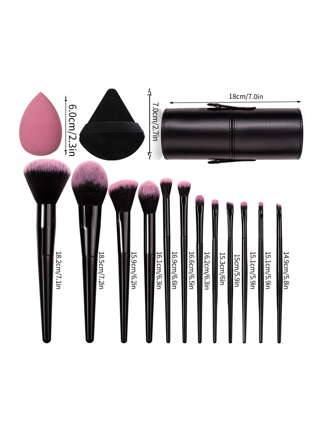 19-Pc Makeup Brush Set with Sponges, Puffs & Holder Makeup Brush Set QXL