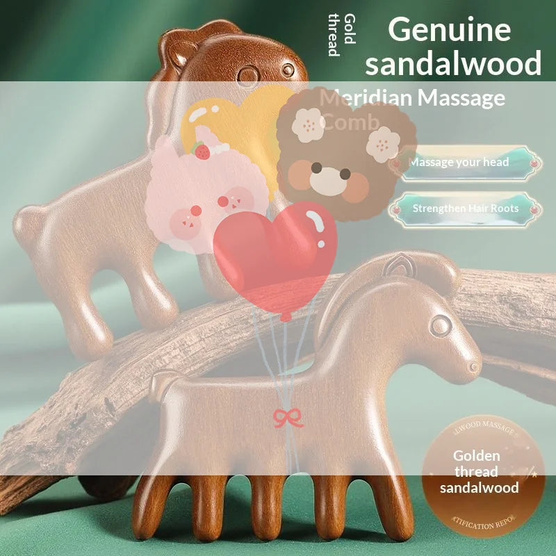 Animal Shape Sandalwood Hair Comb & Scalp Massager Wooden Hair Comb QXL