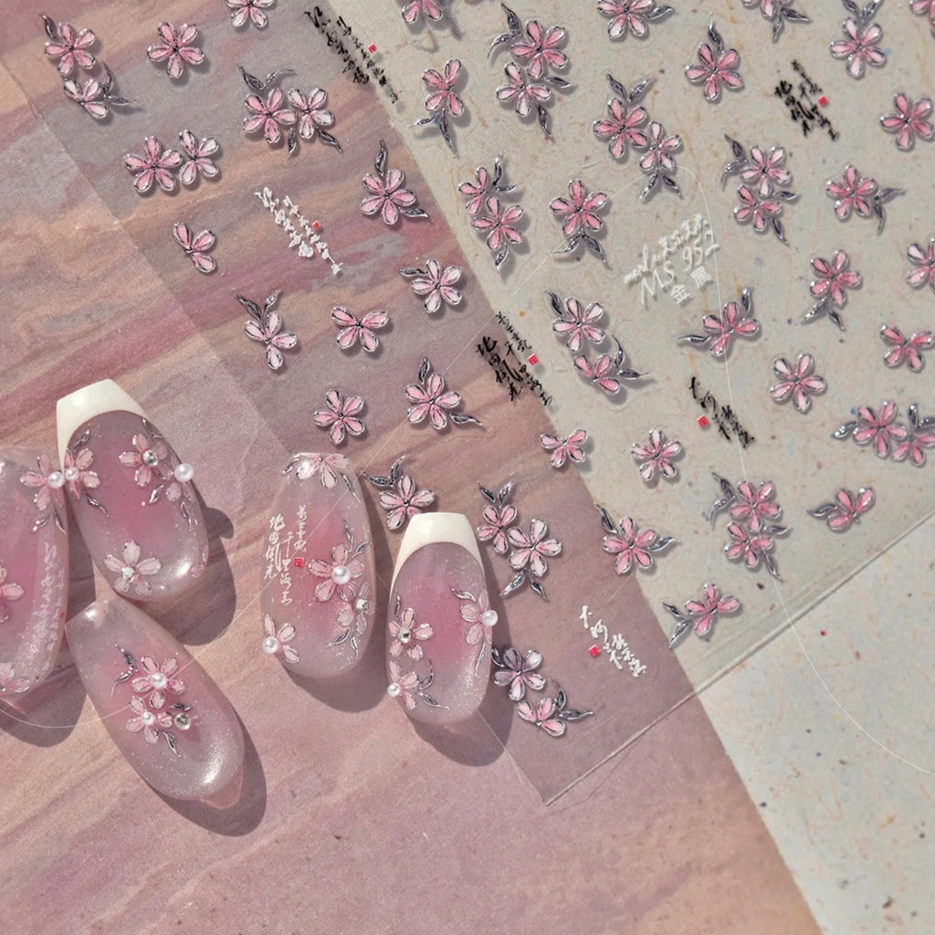 5D Cherry Blossom Nail Art Stickers | Pink Floral Decals Nail Art Stickers QXL