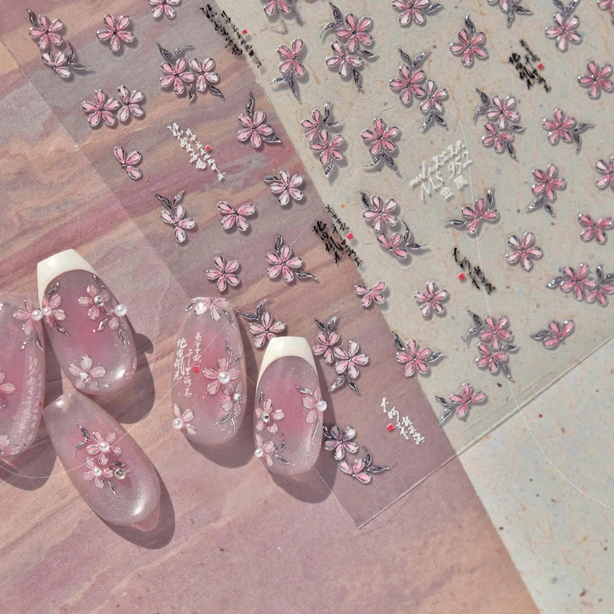 5D Cherry Blossom Nail Art Stickers | Pink Floral Decals Nail Art Stickers QXL