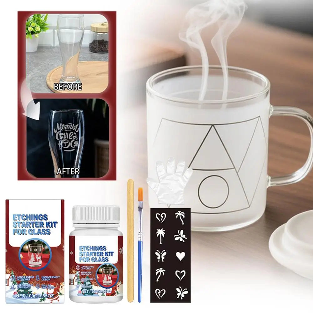 Frosted Glass Etching Kit 100g | 6 Tools for Beginners Glass Etching Kit QXL