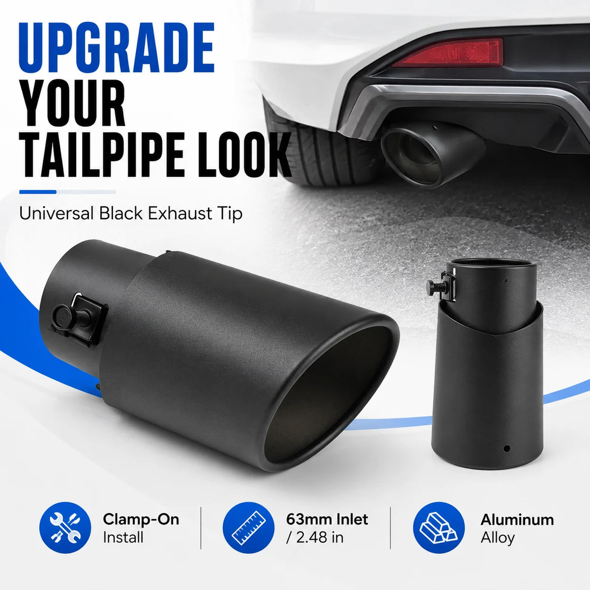 63mm Black Exhaust Tip | Universal Aluminum Muffler Tail Trim Exhaust Tail Tip QXL