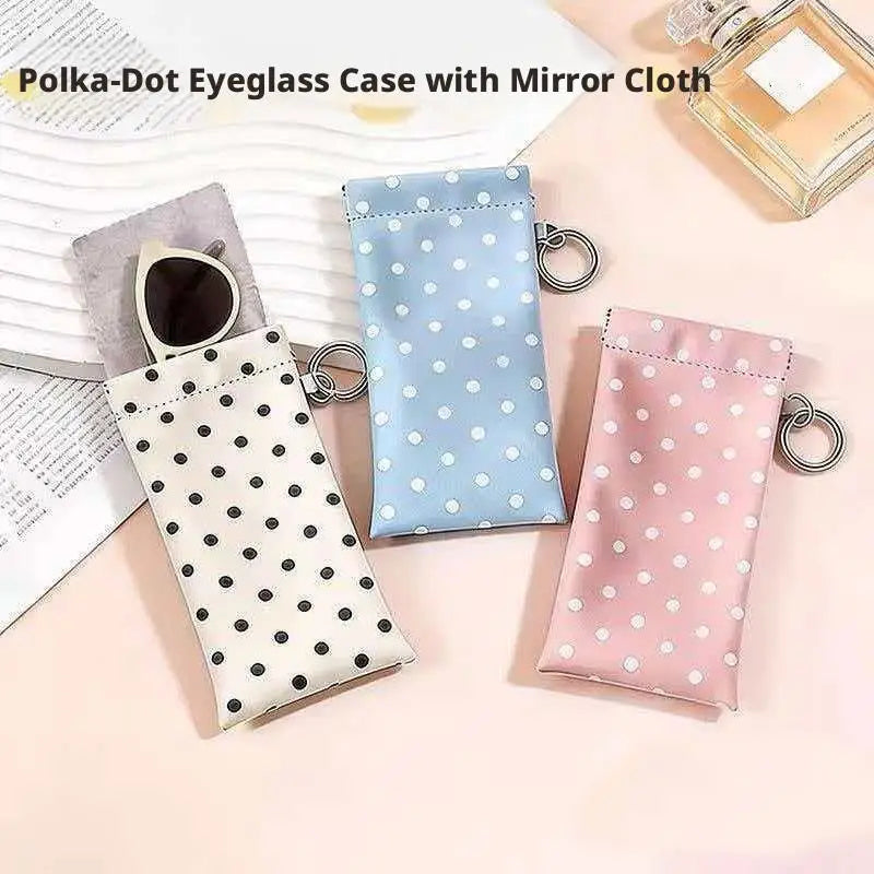 Polka Dot Glasses Pouch with Keychain | Scratch-Resistant Case Eyeglass Pouch Case QXL