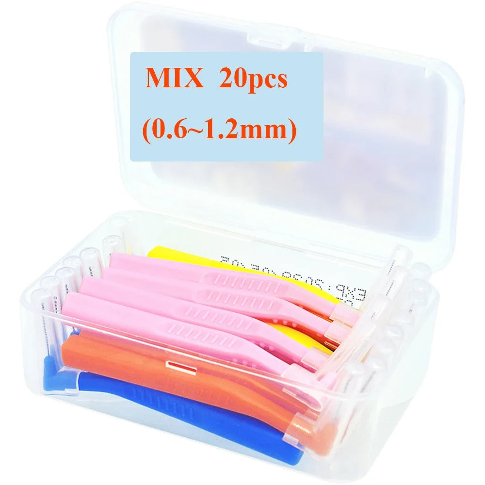 20-Pack L-Shape Interdental Brushes 0.6–1.2mm | Orthodontic Interdental Brush QXL