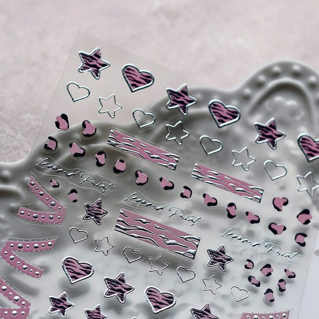 5D Nail Art Stickers – Punk Pink Leopard Hearts & Stars Nail Art Stickers QXL