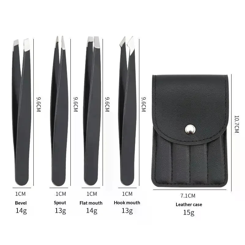 4-Pc Colorful Stainless Steel Tweezer Set with Storage Bag Eyebrow Tweezer Set QXL