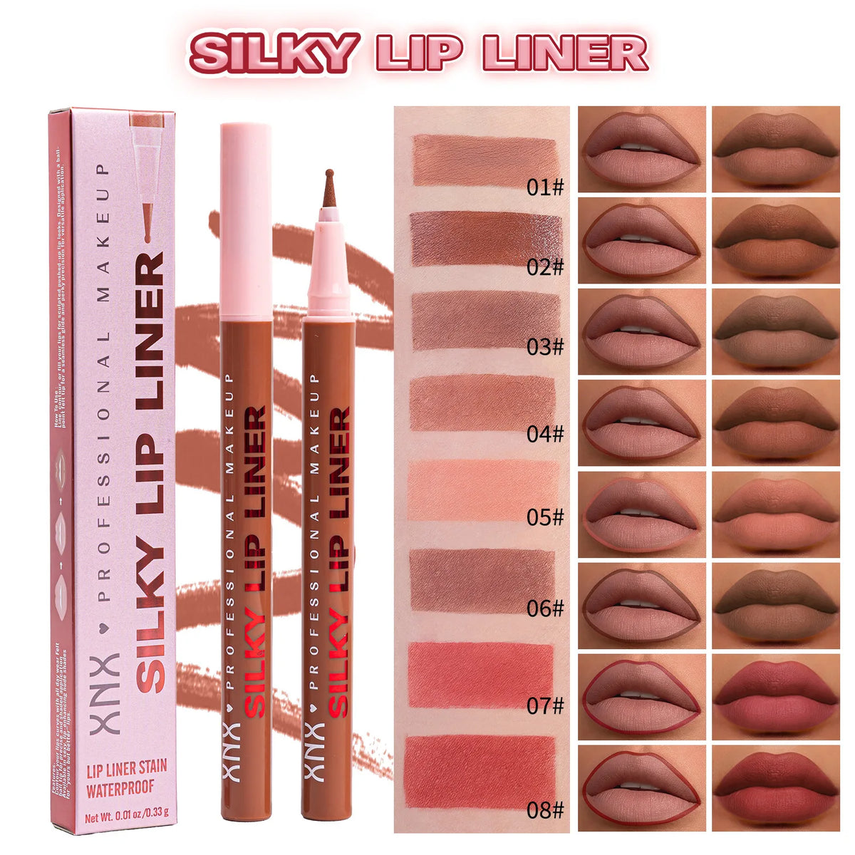 Waterproof Matte Lip Liner Pencil | Nude Pink Brown Long-Lasting Lip Liner Pencil QXL
