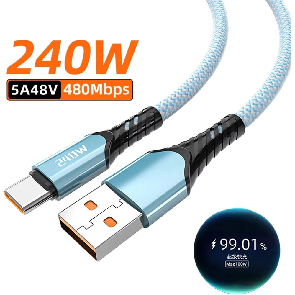 240W USB-C to USB-C Fast Charging Braided Cable 5A USB-C Charging Cable QXL