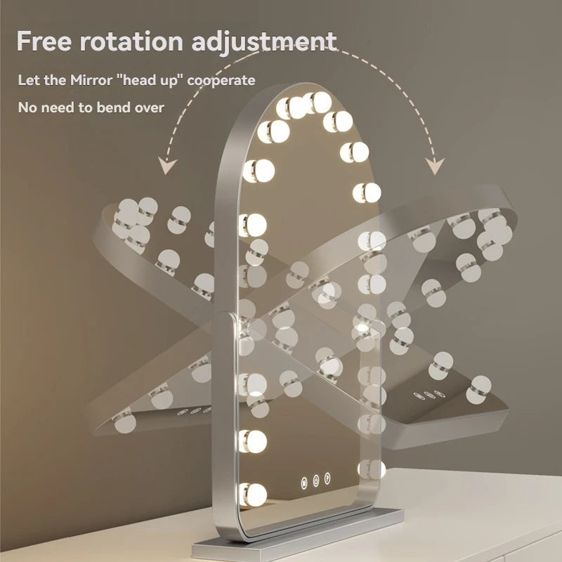 Large LED Desktop Makeup Mirror with Bulbs | Rotatable LED Makeup Mirror QXL