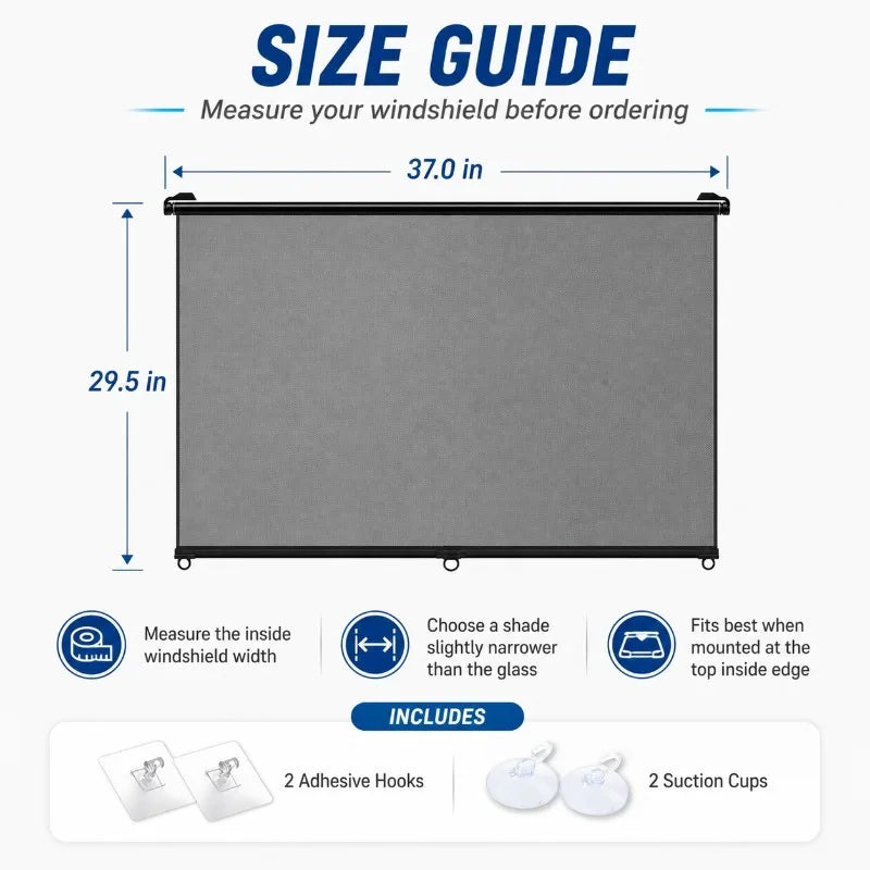 Retractable Windshield Sun Shade 75–150cm | UV & Glare Block Windshield Sun Shade QXL