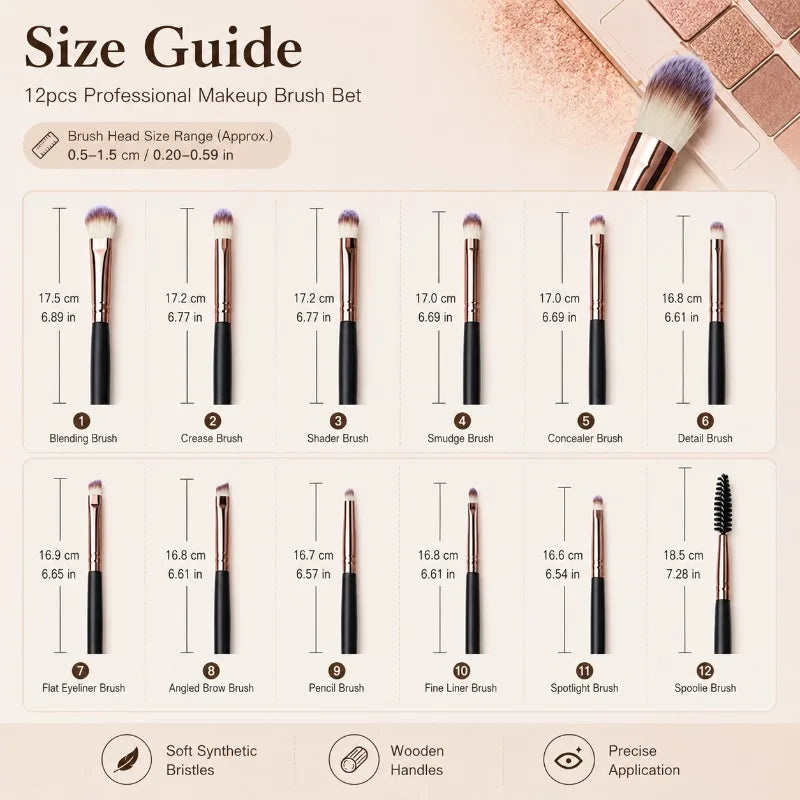 12-Piece Eye Makeup Brush Set – Blending, Shading & Brow Eye Makeup Brush Set QXL
