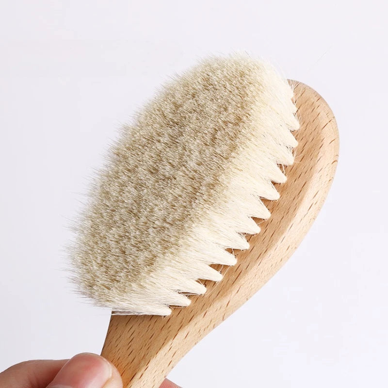 Newborn Baby Beech Wood Brush & Soft Wool Scalp Massager Baby Hair Brush QXL
