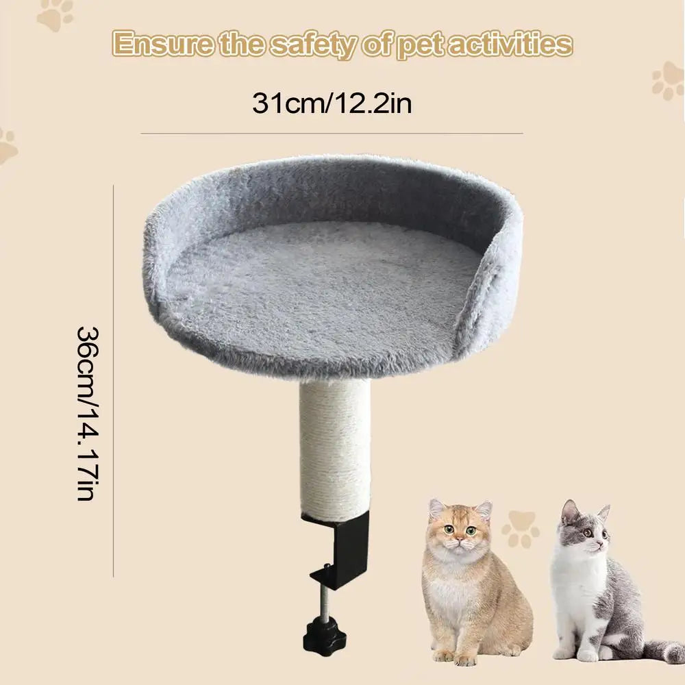 360° Rotating Desk Clamp Cat Bed | Adjustable Kitten Perch Cat Desk Bed QXL Gray