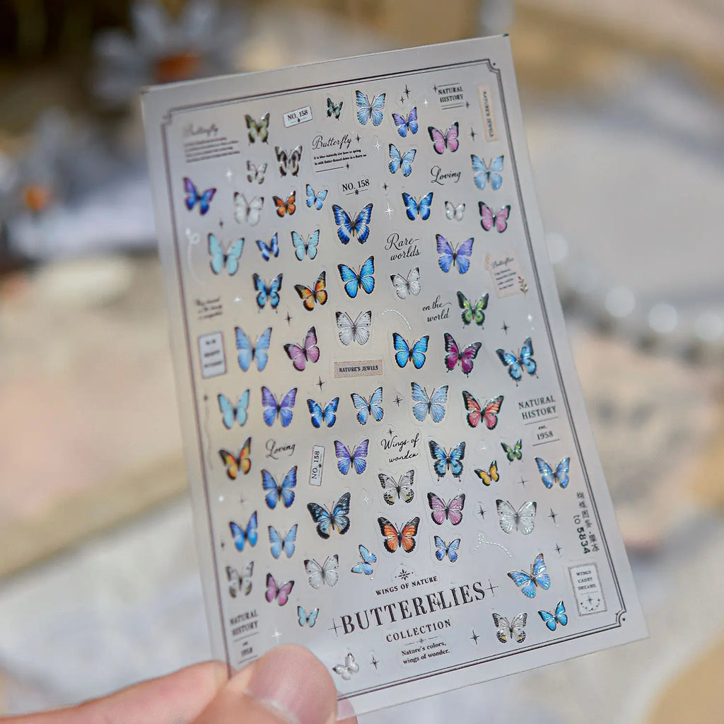 Retro Butterfly 5D Nail Stickers | Self-Adhesive Multicolor Decals Nail Art Stickers QXL