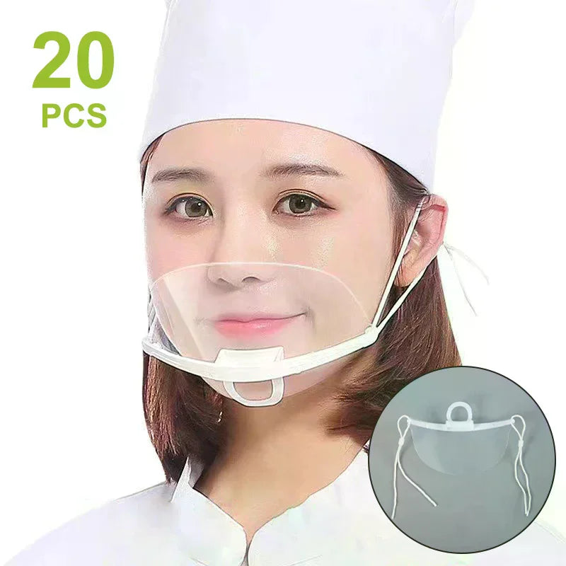 20-Pack Clear Transparent Face Masks | Reusable Splash Guard Transparent Face Mask QXL