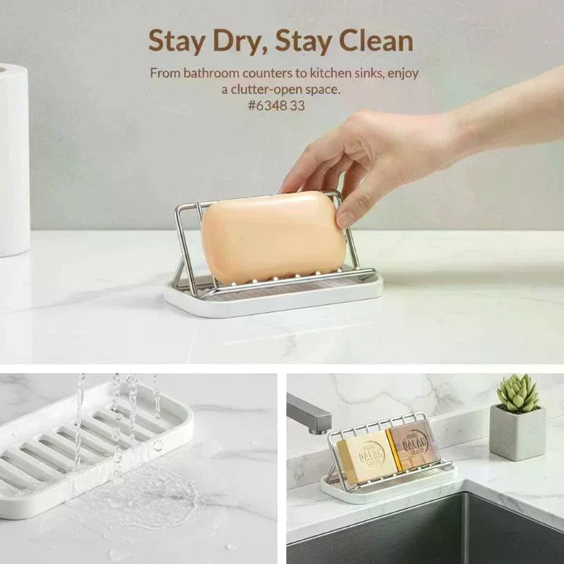 Stainless Steel Soap Dish & Sponge Draining Holder Rack Soap Dish Draining Rack QXL