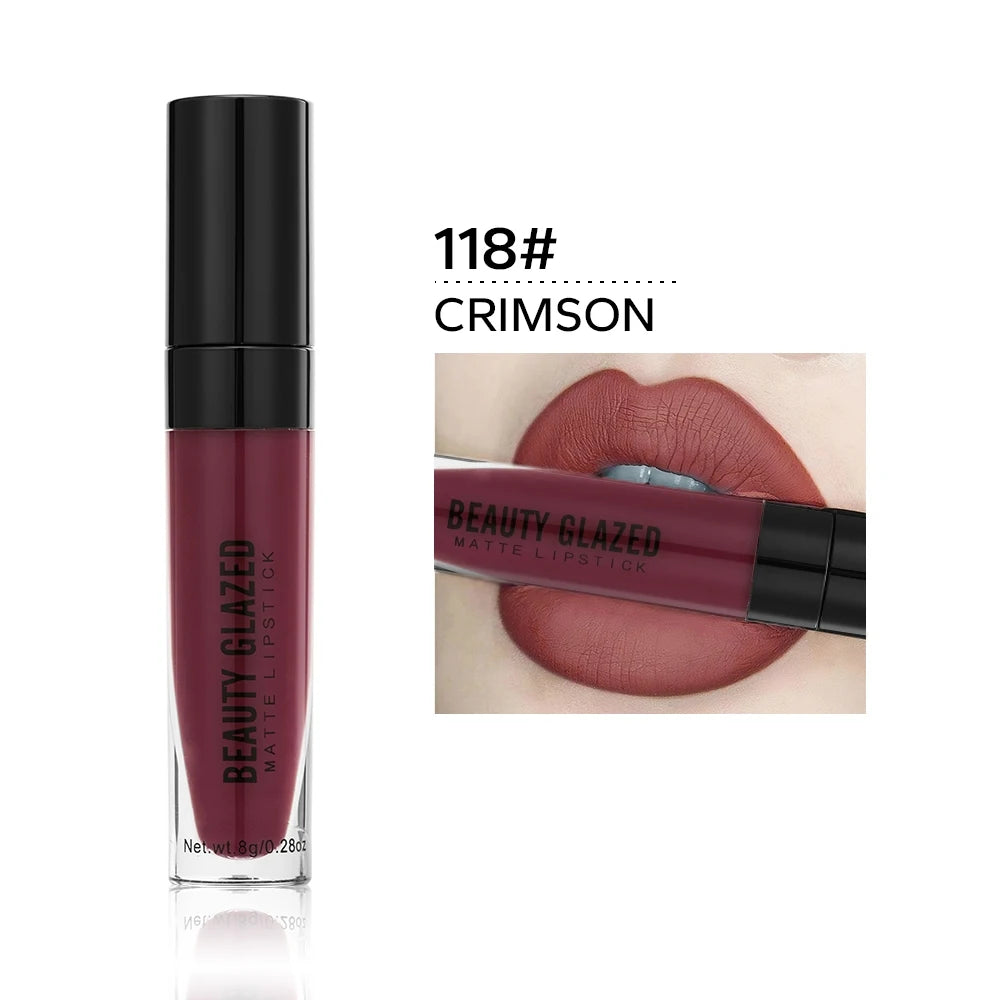 Beauty Glazed 20-Color Matte Lipstick | Waterproof Lip Tint Matte Lipstick QXL 118Crimson