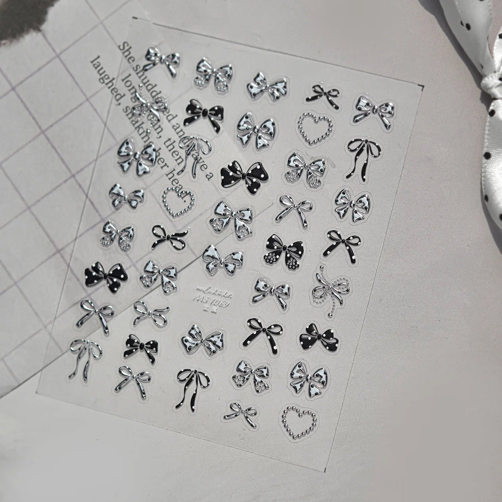 5D Self-Adhesive Nail Stickers – Bow Pearl Rhinestone Decals Nail Art Stickers QXL