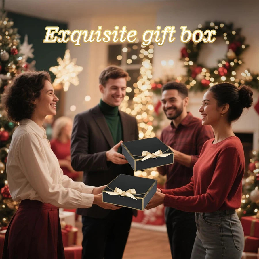 10-Pack Black Gift Boxes with Gold Trim & Ribbon 6.5"x6.5"x2" Gift Boxes QXL