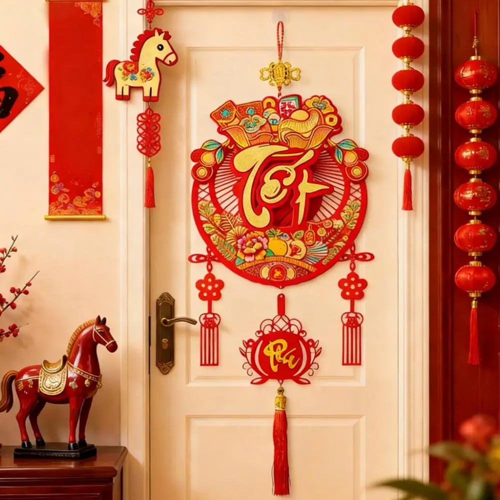Red Lunar New Year Tassel Wall Hanging Ornament 2026 Festive Wall Ornament QXL