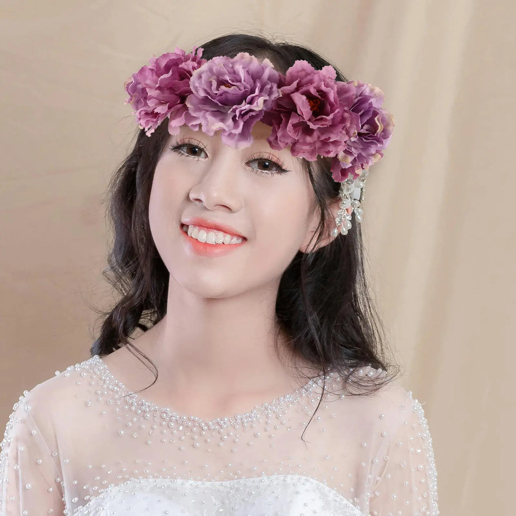 Peony Floral Headband | Boho Bridal Hair Accessory for Women Floral Hair Headband QXL Default Title