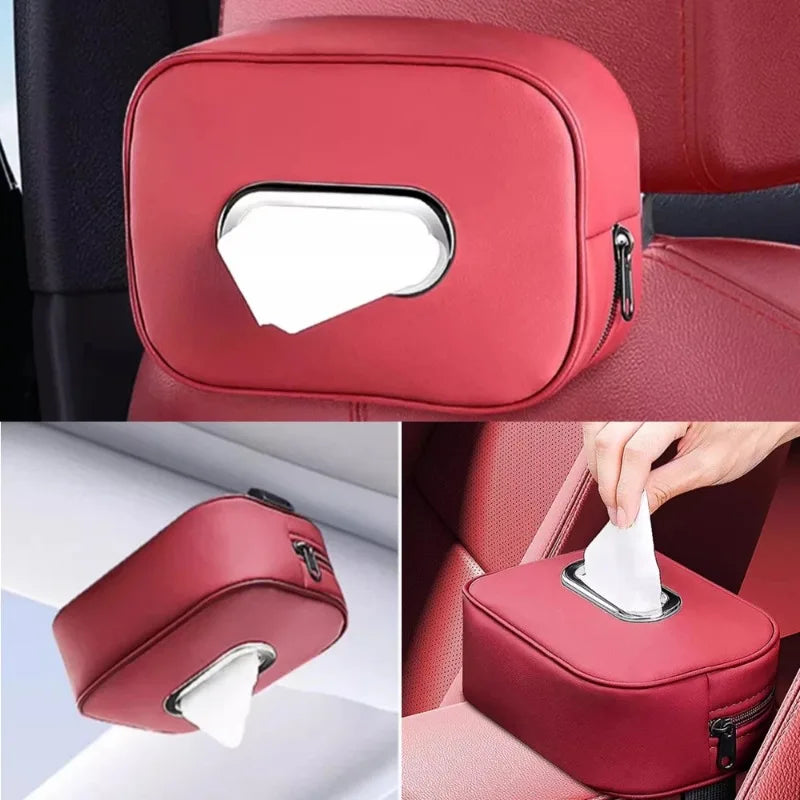Microfiber Leather Car Tissue Box Holder | Sun Visor & Backseat Car Tissue Holder QXL