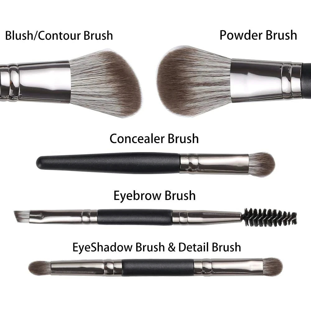 5-Pc Portable Mini Makeup Brush Set with Travel Bag Travel Makeup Brush Set QXL