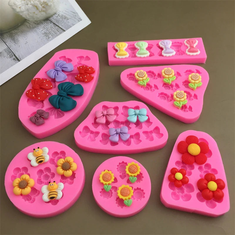 Cartoon Flowers Bow Bee Fondant Silicone Mold | Cake Decor Fondant Silicone Mold QXL