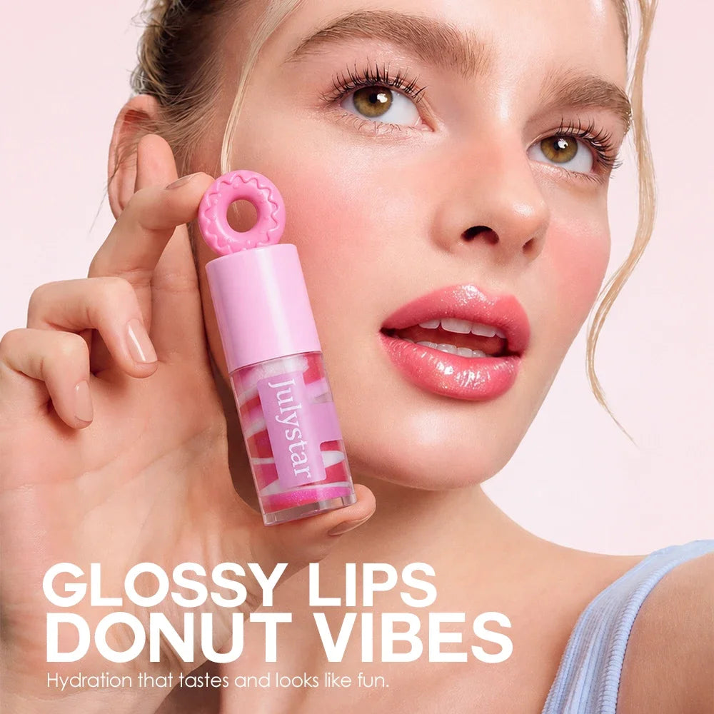 Julystar Donut Cap Shimmer Lip Gloss | Hydrating Lip Oil Shimmer Lip Gloss QXL