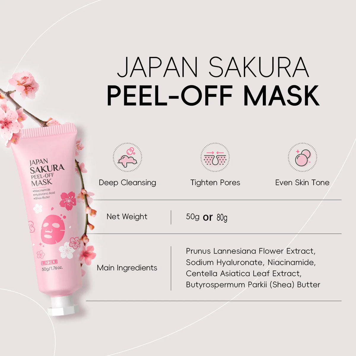 LAIKOU Cherry Blossom Peel-Off Mask | Hydrating & Brightening Peel-Off Face Mask QXL