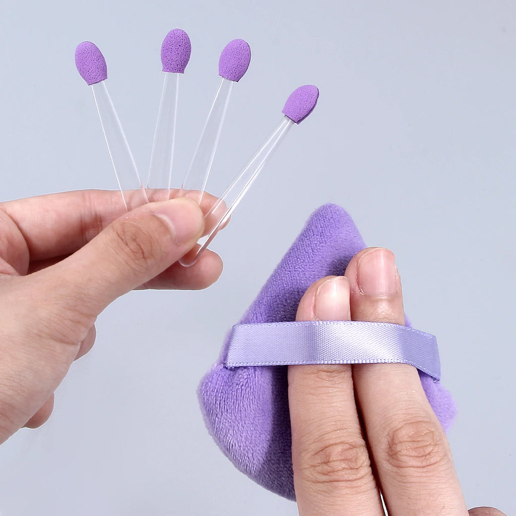 102-Pc Disposable Eyeshadow Sponge Sticks & Powder Puffs Set Makeup Applicator Set QXL
