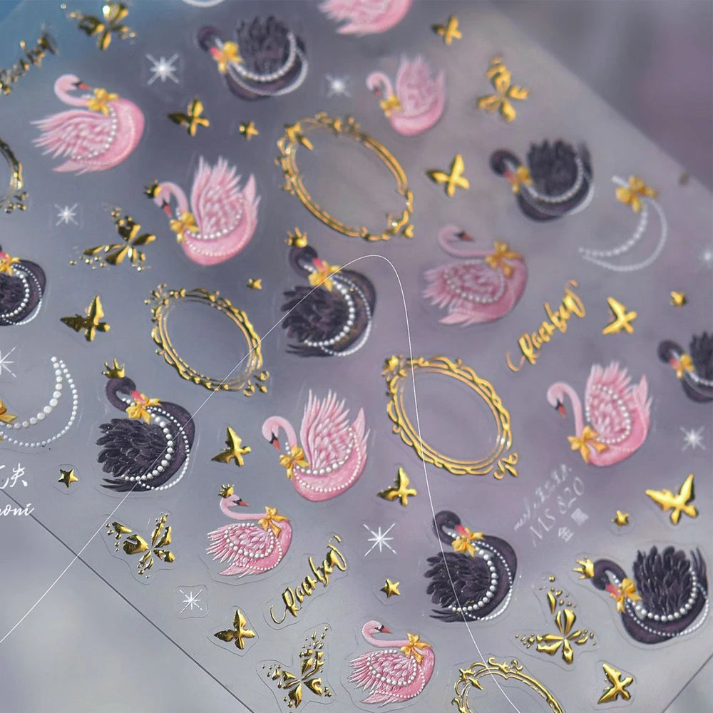 5D Nail Art Stickers – Swan Crown Butterfly Bowknot Decals Nail Art Stickers QXL