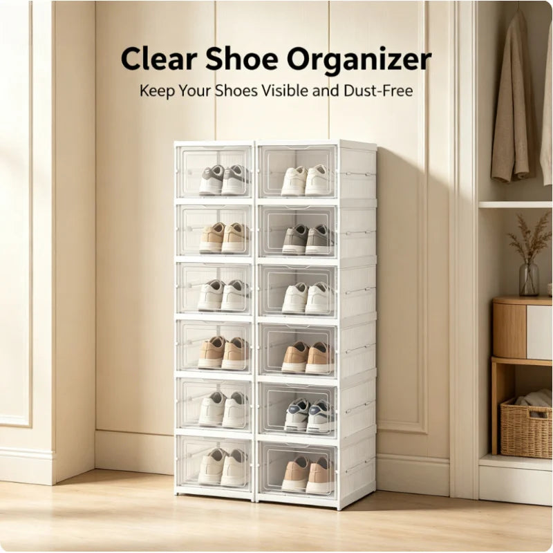6-Layer Stackable Transparent Shoe Storage Box Organizer Shoe Storage Organizer QXL